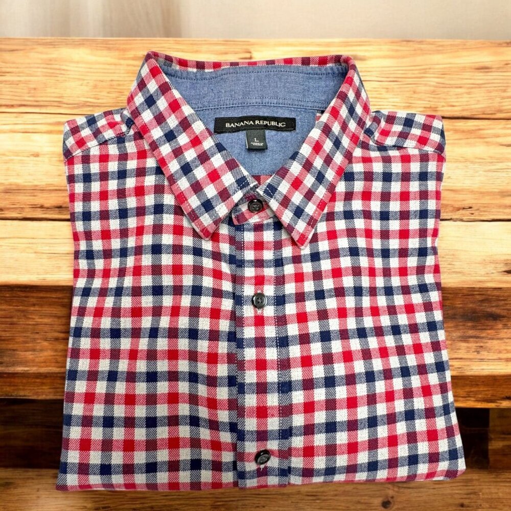 Retro J Crew Gingham Check Cotton LS Button Down Mid Weight Shirt